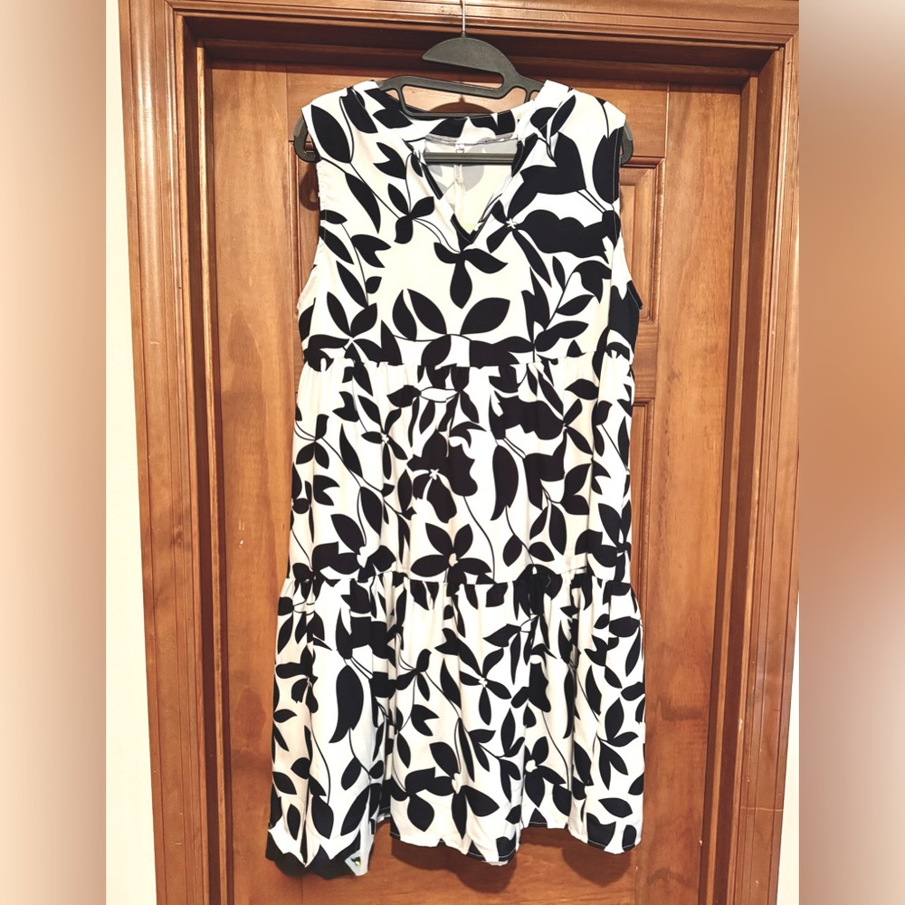 Black and White Sleeveless V-Neck Dress